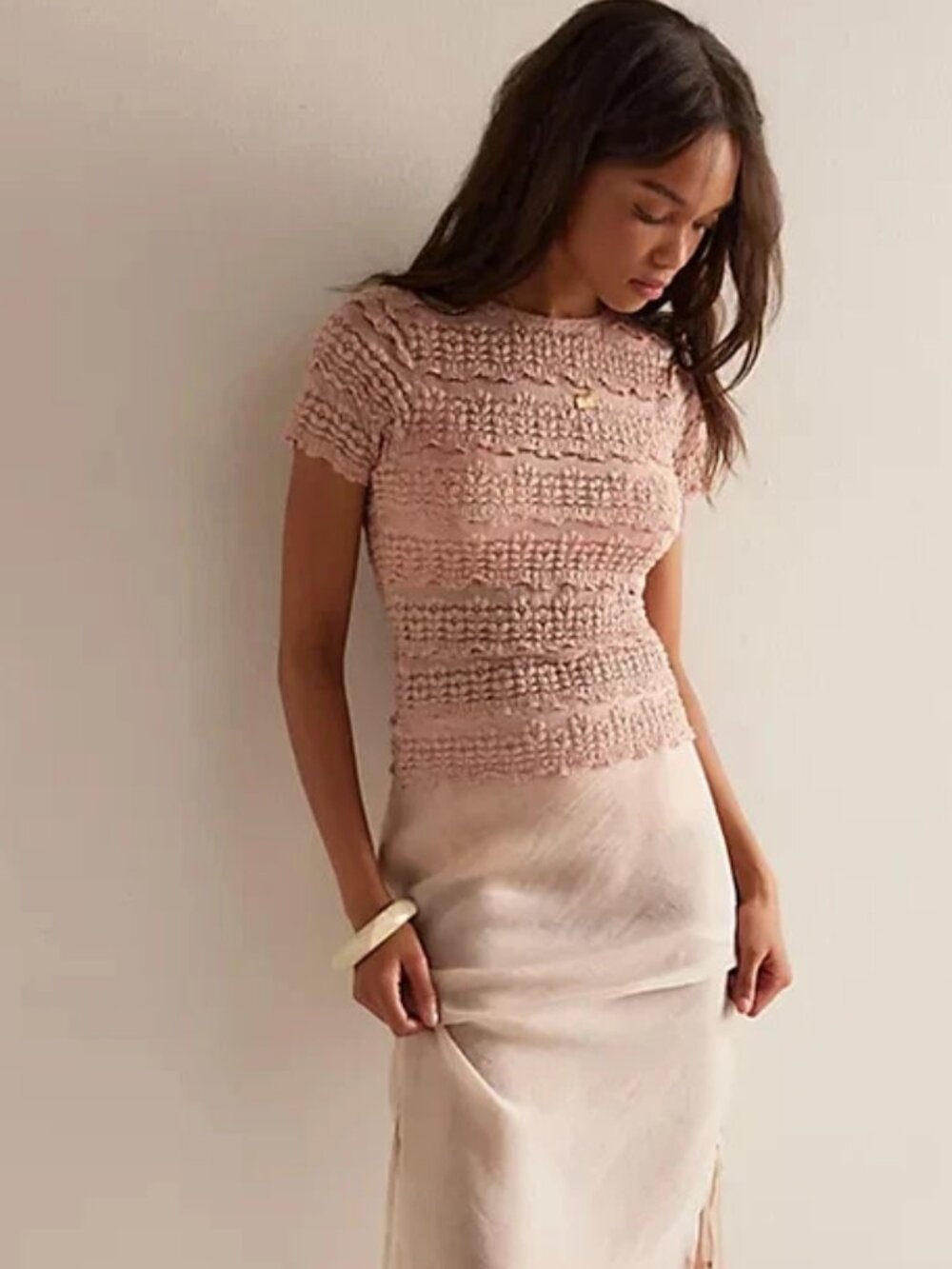 Free People Angelina Lace Tee Fp One Mesh Striped Short Sleeve Blouse Top S